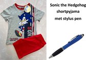 Sonic the Hedgehog Short Pyjama - Mele grijs/rood met Stylus Pen. Maat 104 cm / 4 jaar.