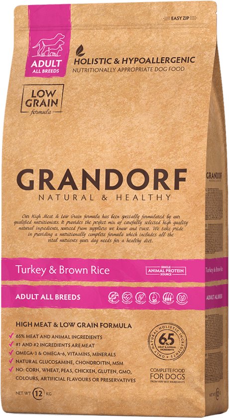 Grandorf Adult - Kalkoen en Bruine rijst - 10kg - Hondenvoer