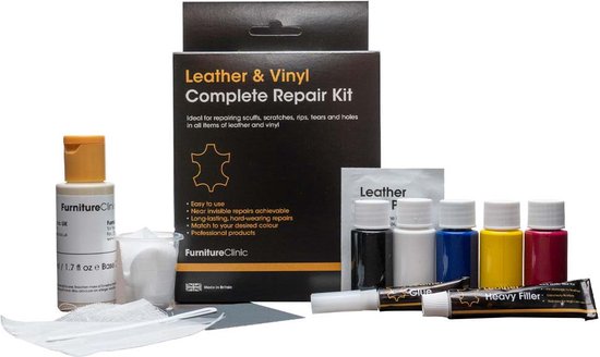 Compleet Lederen Reparatie Set - Kleur: Zwart / Black - Kleine Beschadigingen Herstellen - Leer en Lederwaar - Complete Leather Repair Kit - Furniture Clinic
