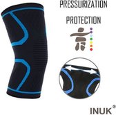 Inuk ® - Elastische Knieband Kniebrace - Zwart met Blauw - Maat L (check tabel!!)  verkrijgbaar in S/M/L/XL (geen kledingmaat) - Strak en Comfortabele steun - Knie compressie - Steun kniebanden - kniebescherming - Elastisch kous voor om je knie