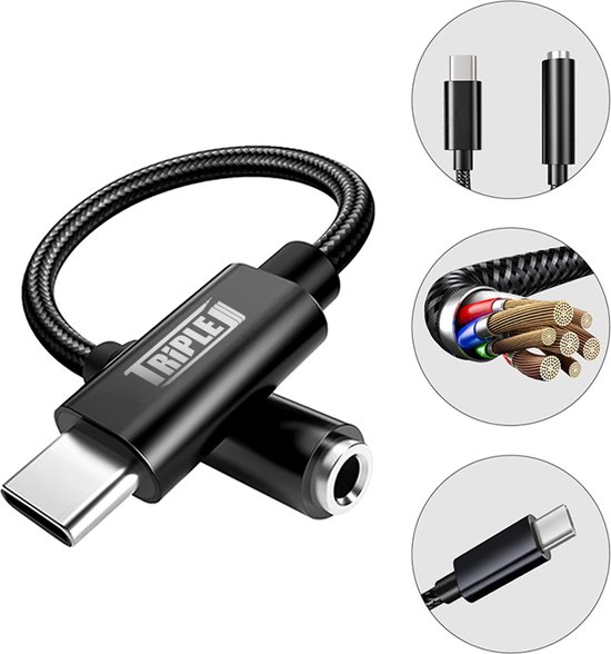 Triple J® USB C naar Aux Adapter - USB C naar 3.5mm Jack - OTG verloop - Compatibel met Samsung, Huawei, Xiaomi