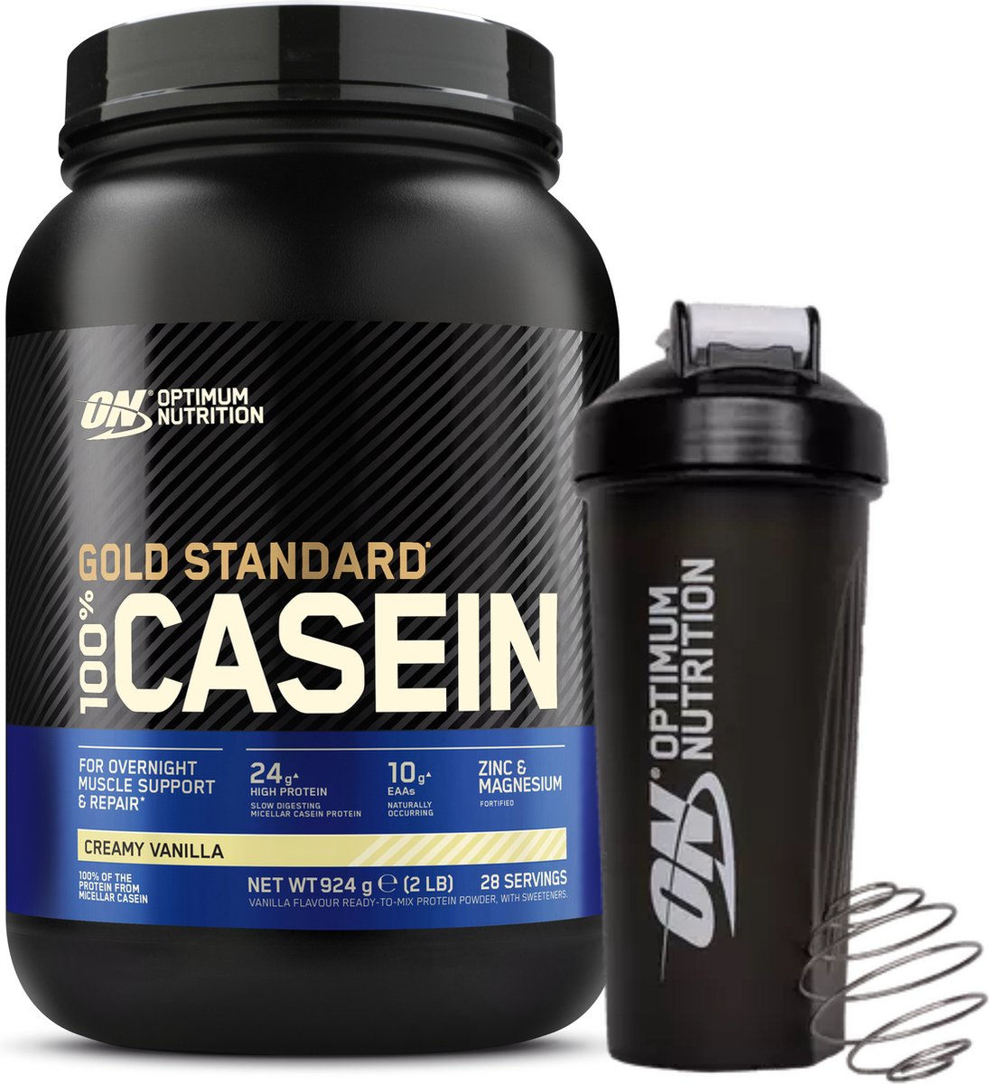 Optimum Nutrition 100% Casein Time Release Protein Bundel - Vanille Caseine Proteine Poeder + ON Shakebeker - 28 servings (924 gram)