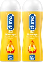 Durex - Massage Olie en Glijmiddel 2-in-1 Sensual met Ylang Ylang 200ml x2 - Waterbasis - Voordeelverpakking