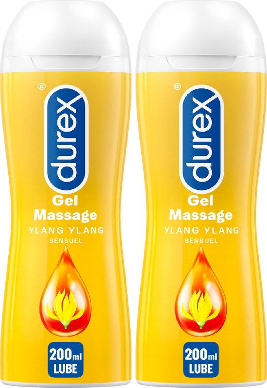 Durex - Massage Olie en Glijmiddel 2-in-1 Sensual met Ylang Ylang 200ml x2 - Waterbasis - Voordeelverpakking