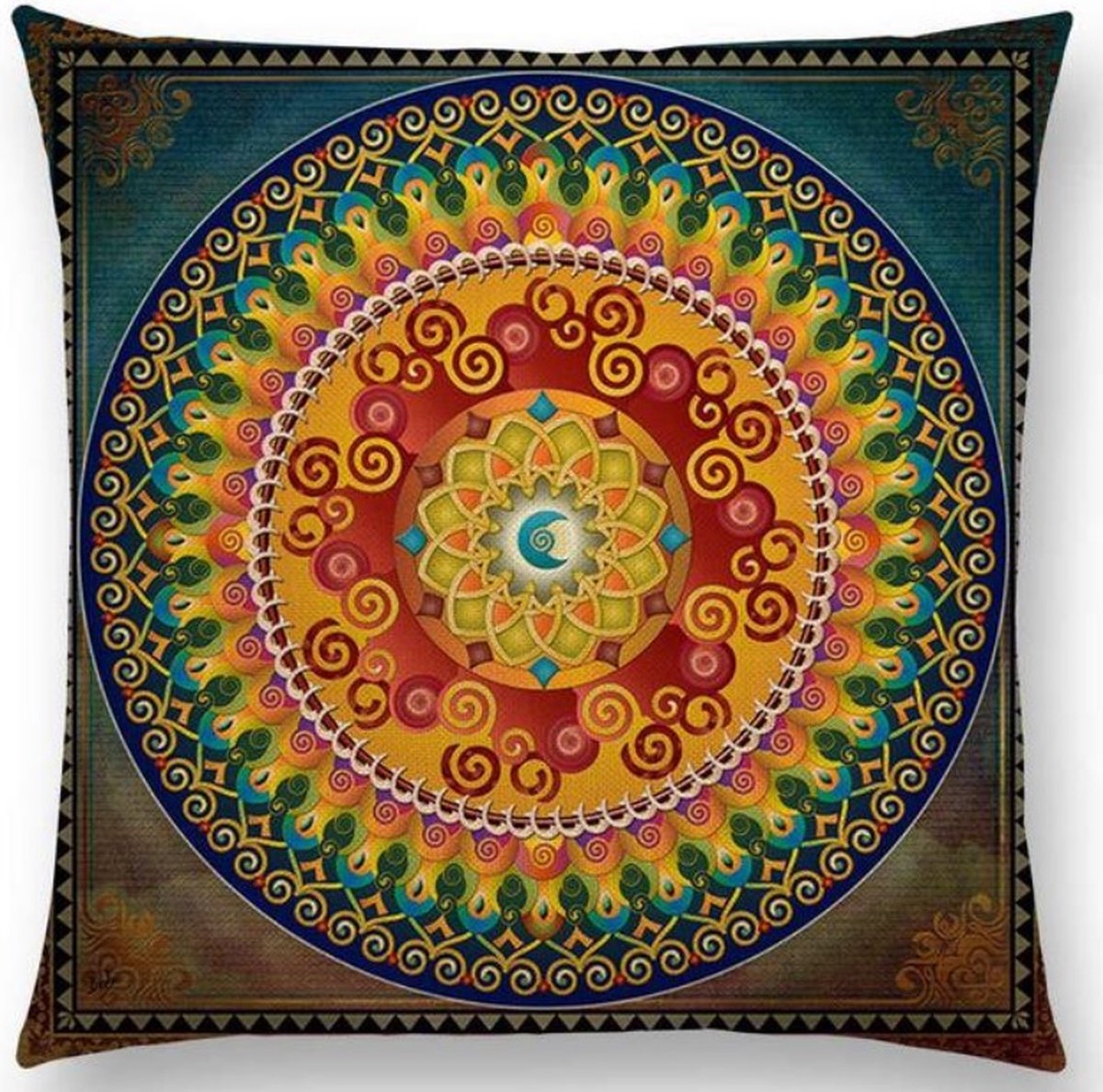 Mandala kussenhoes 45x45 cm - Fluweelzacht - DUBBELZIJDIG BEDRUKT - Geel/Multi