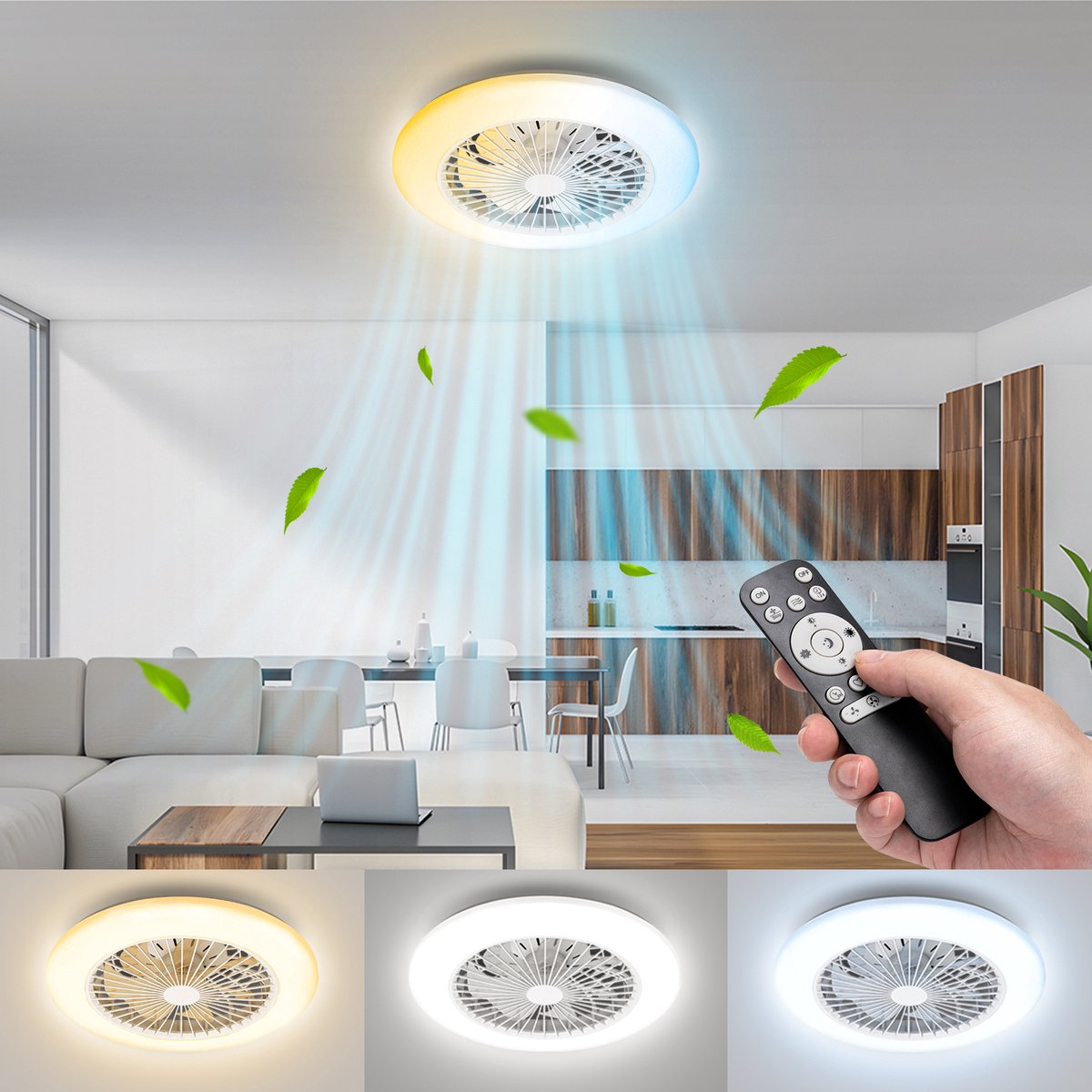 Moderne LED Plafondventilator - 50 cm Dimbaar Licht & 6 Snelheden met