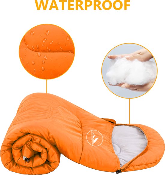 Hikemeister ® mummy slaapzak 1600 gram - kamperen - Oranje - ca. 220 x 80 cm - met Binnenzak - Comfortzone: 0°C tot 15°C graden - Draagtas van Hikemeister — afbeelding 4