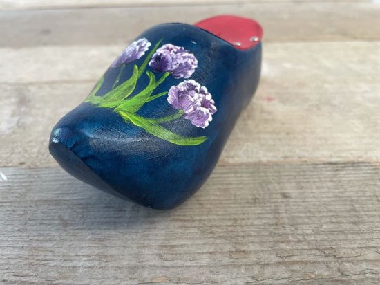 Spaarpot klomp handpainted donkerblauw met tulpen