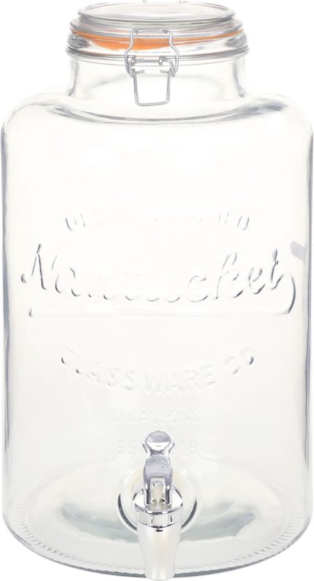 vidaXL - Waterdispenser - XXL - met - kraan - 8 - L - glas - transparant