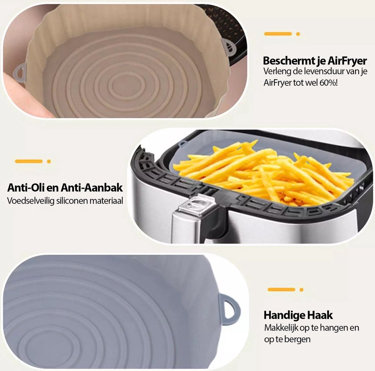 Siliconen AirFryer Mandje Grijs Medium (18cm) – AirFryer Accesoires – AirFryer Bakjes Siliconen – AirFryer Siliconen Bakje – AirFryer Bakpapier Siliconen – AirFryer Bakje – AirFryer Bakvorm Siliconen – Heteluchtfriteuse – foto 4