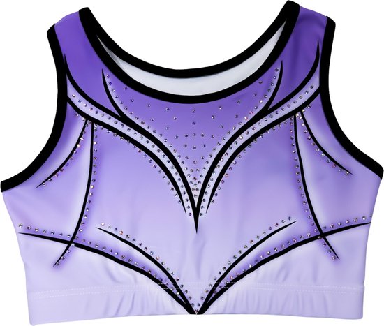 Sparkle&Dream Turntopje Claire Lila Zwart - Maat AXXL M/L - Gympakje voor Turnen, Acro, Trampoline en Gymnastiek