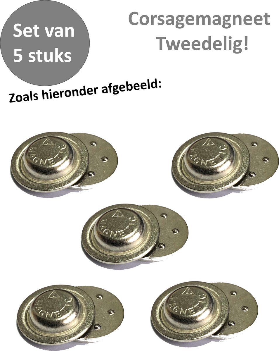 Corsage magneten 2-delig - Perfecte magneten om zelf corsages, naambadges en broches te maken - Ø 17 mm - Set van 5 stuks