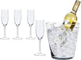 Luxe Champagneset van Kristal glas – Champagneglazen - Set van 5 – Inclusief Wijnkoeler
