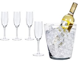 Luxe Champagneset van Kristal glas – Champagneglazen - Set van 5 – Inclusief Wijnkoeler