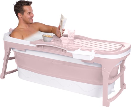 HelloBath® Opvouwbaar Zitbad - 128 cm lang - Bath Bucket - 180L - Olivia Roze - Incl. Badkussen, Onderwaterlamp & Opberghoes