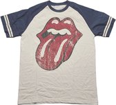 The Rolling Stones Raglan Tshirt - S- Lick Creme/ Blauw
