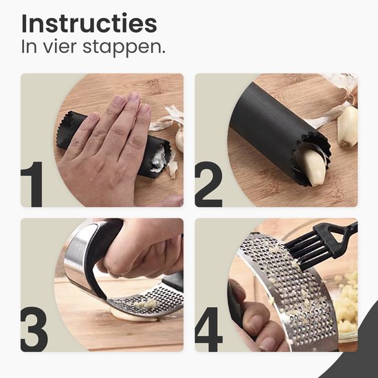 Cuisinly® - Presse-ail en acier inoxydable - presse-gingembre - couper l'ail - éplucher l'ail - couper le gingembre - ustensile de cuisine - gadget de cuisine - avec éplucheur d'ail et brosse de nettoyage offerts