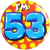Button 53 Jaar - Button met speld (55mm) - Leeftijd badge - 53 Jaar versiering - Accessoires - Rozet I'm 53 - Verjaardag jongen / meisje / man / vrouw - Button 53 Jaar
