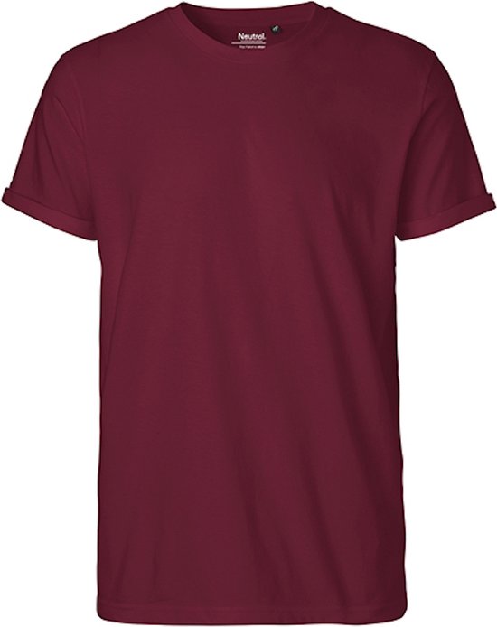 Men´s Roll Up Sleeve T-Shirt met ronde hals Bordeaux - M