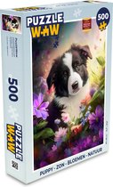 Puzzel Puppy - Zon - Bloemen - Natuur - Bordercollie - Hond - Legpuzzel - Puzzel 500 stukjes
