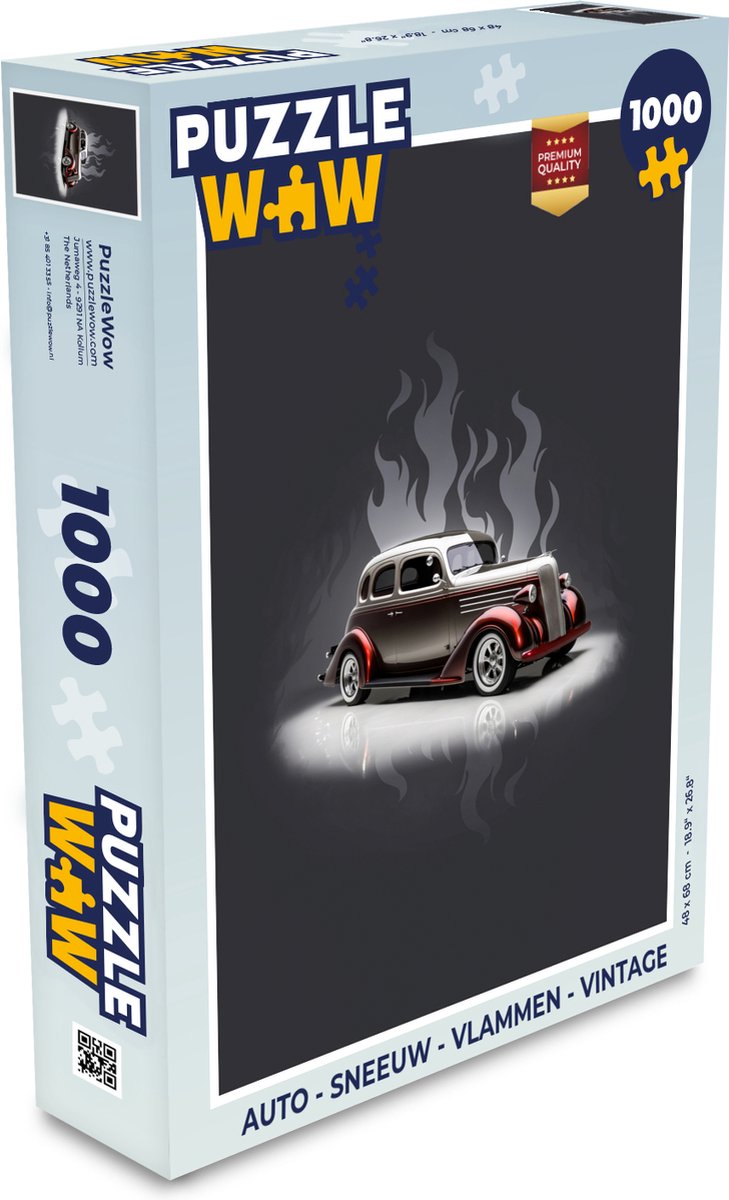 Puzzel Auto - Wit - Vlammen - Vintage - Legpuzzel - Puzzel 1000 stukjes volwassenen