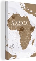 Canvas Wereldkaart - 20x30 - Wanddecoratie Wereldkaart - Bruin - Afrika
