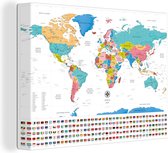 Canvas Wereldkaart - 80x60 - Wanddecoratie Wereldkaart - Kleuren - Vlag