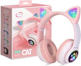 Casamix Kinder hoofdtelefoon - kattenoortjes roos- NL handleiding -cat headphones- Draadloze koptelefoon Bluetooth - Met Led Kat Oortjes | met verlichting poot- Kat oor Koptelefoon draadloze Bluetooth met flitslicht