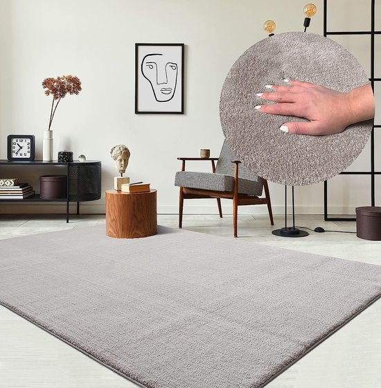 Vloerkleed voor woonkamer of slaapkamer in zilver 140x200 cm | Modern en zacht laagpolig tapijt | Rechthoekig | Antislip onderkant | Wasbaar tot 30 Graden | Rug for bedroom or living room | RELAX kleed by The Carpet