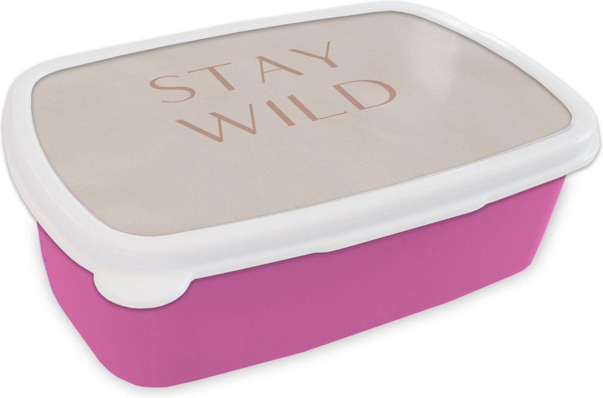 Broodtrommel Roze - Lunchbox - Brooddoos - Quotes - Tekst - Stay wild - 18x12x6 cm - Kinderen - Meisje
