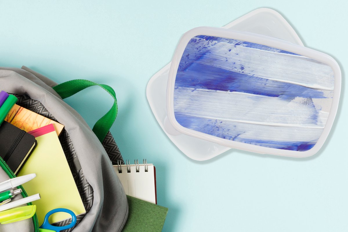 Broodtrommel Wit - Lunchbox - Brooddoos - Verf - Design - Blauw - 18x12x6 cm - Volwassenen