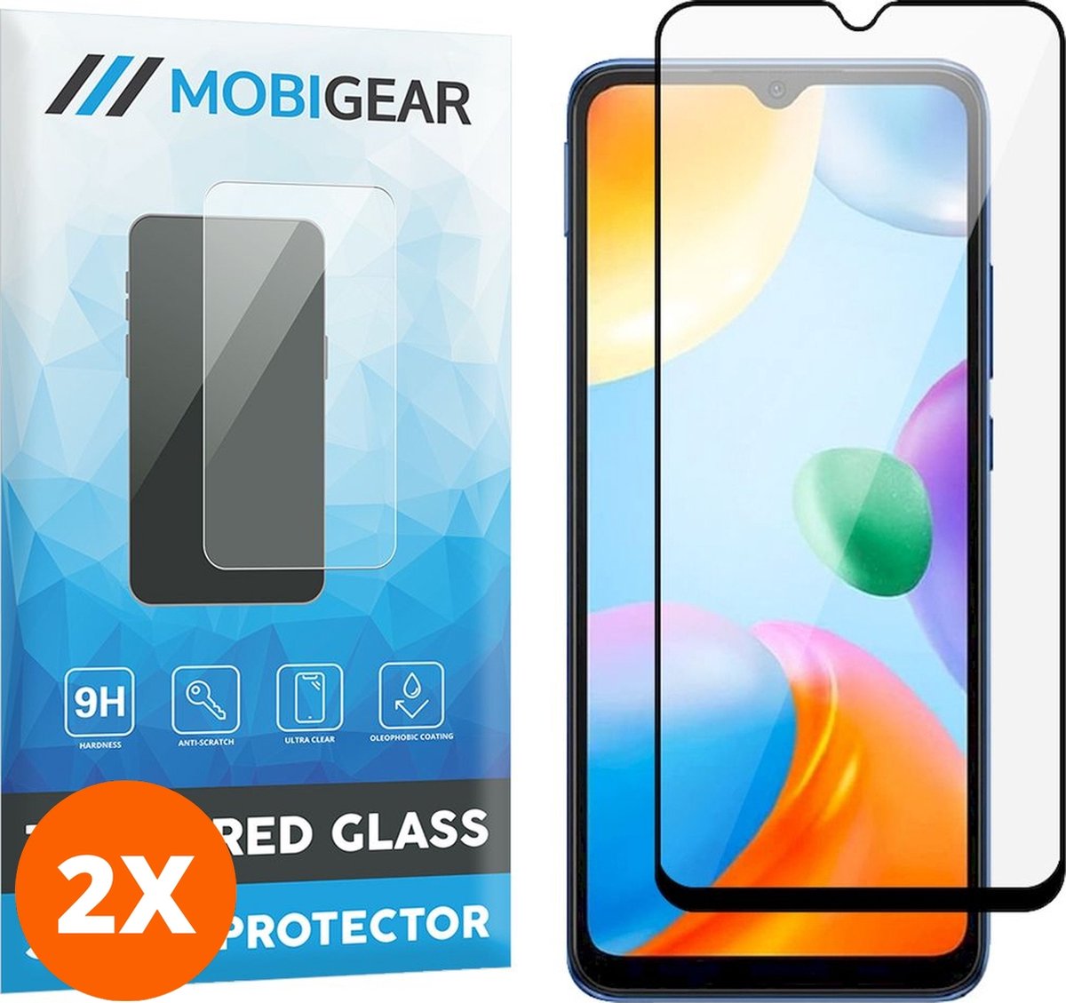 Mobigear Screenprotector geschikt voor Xiaomi Redmi 10C Glazen | Mobigear Premium Screenprotector - Case Friendly - Zwart (2-Pack)