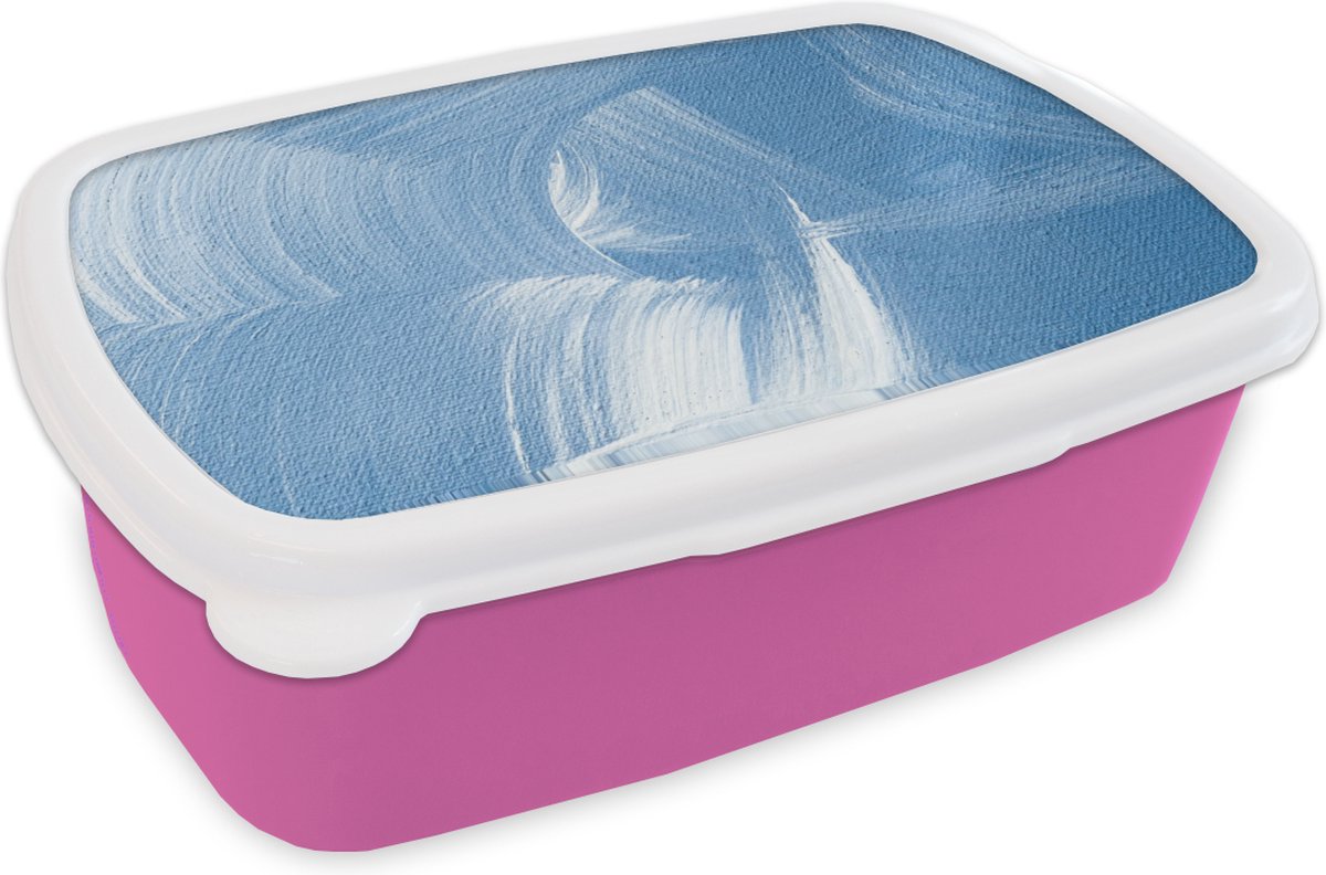 Broodtrommel Roze - Lunchbox - Brooddoos - Acrylverf - Blauw - Design - 18x12x6 cm - Kinderen - Meisje