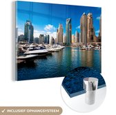 MuchoWow® Glasschilderij 30x20 cm - Schilderij acrylglas - Marina Terrace Dubai - Foto op glas - Schilderijen