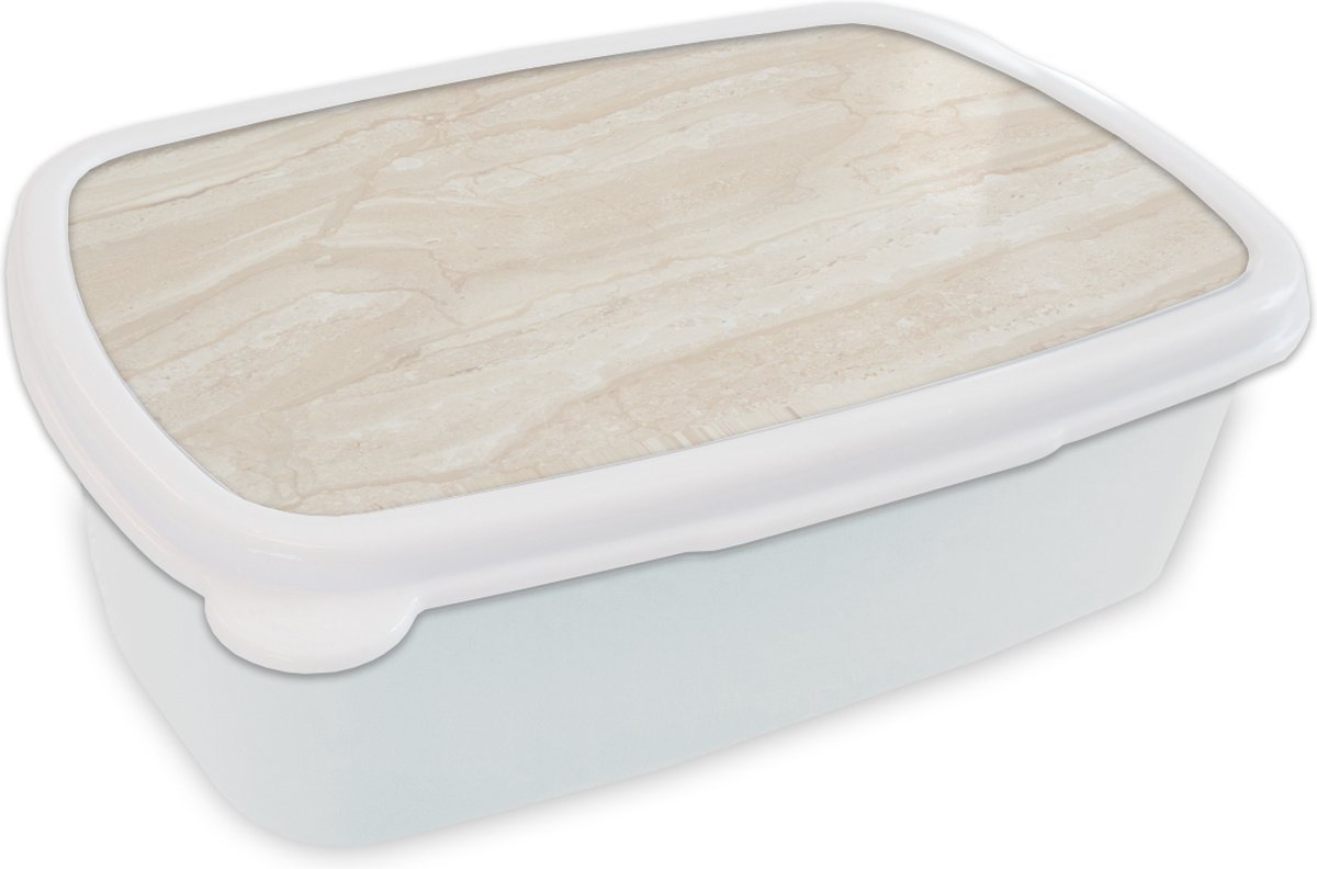 Broodtrommel Wit - Lunchbox - Brooddoos - Marmer - Kalk - Zand - Textuur - 18x12x6 cm - Volwassenen
