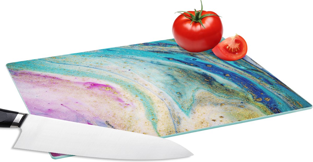 Glazen Snijplank - 28x20 - Marmer - Verf - Regenboog - Snijplanken Glas