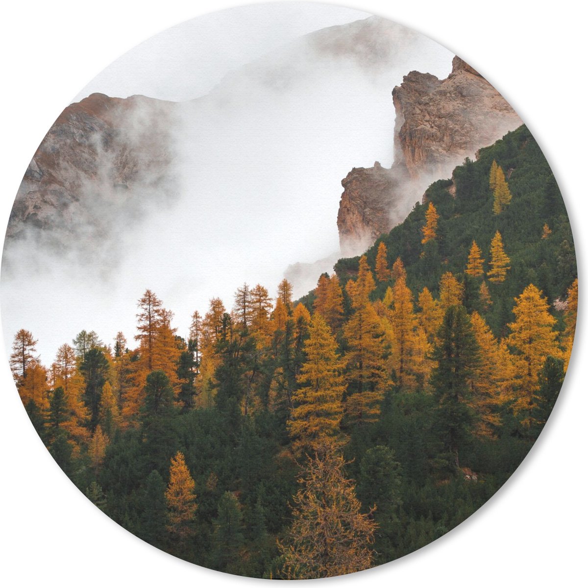 Muismat rond 50x50 cm - Mousepad Dennenboom - Herfst - Berg - landschap - Ronde muismatten