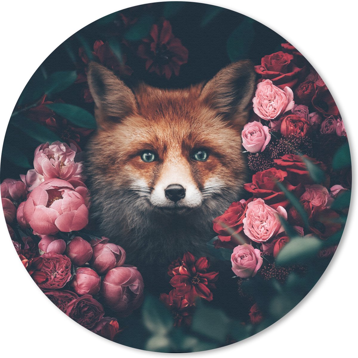 Muismat rond 40x40 cm - Mousepad Vos - Bloemen - Botanisch - Dieren - Ronde muismatten