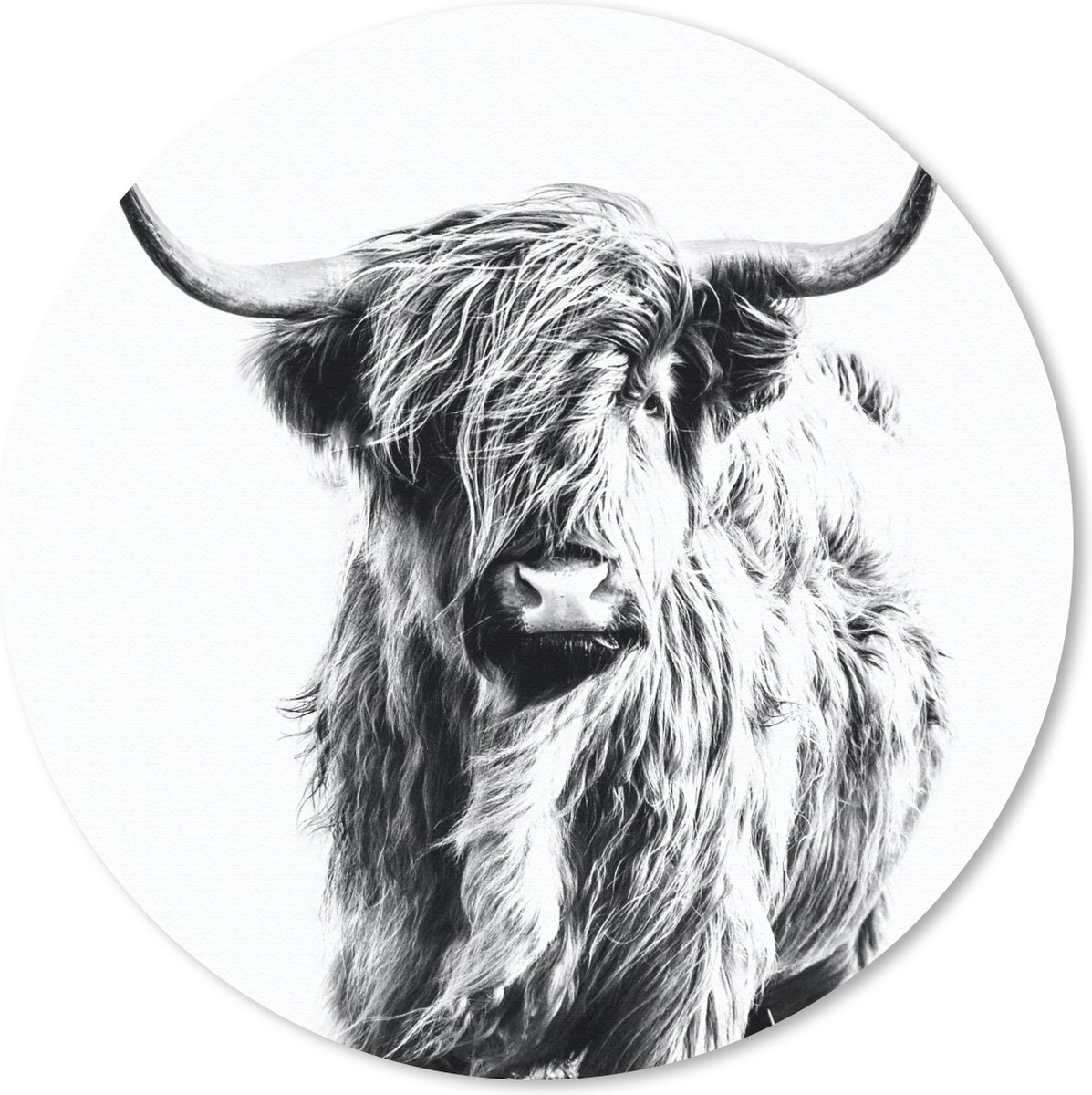 Muismat rond 30x30 cm - Mousepad Zwart - Wit - Schotse Hooglander - Dieren - Ronde muismatten
