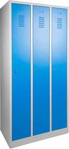 ABC Kantoormeubelen industriële locker garderobekast 3- delig blauw op de sokkel en cilinderslot