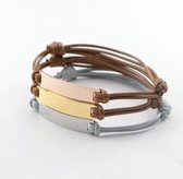 Leerella Touw Armband dames heren – Verstelbare Touw met Goud plaat - Goudkleurig RVS Plaat – O Model - Moederdag Vaderdag Verjaardag