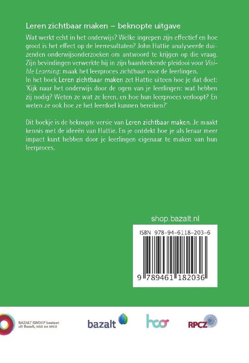 Beknopte uitgave - Leren zichtbaar maken - back cover