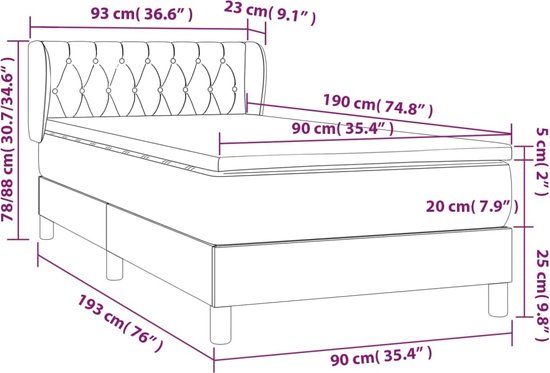 vidaXL - Boxspring - met - matras - stof - crèmekleurig - 90x190 - cm