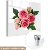 MuchoWow® Glasschilderij 50x50 cm - Schilderij acrylglas - Bloemen - Rozen - Roze - Foto op glas - Schilderijen