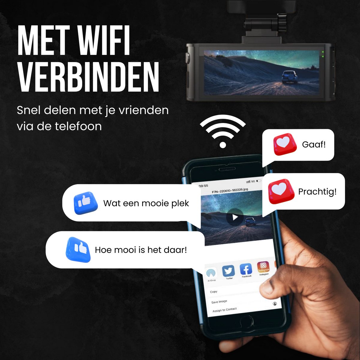 RedTiger F7NP Dual Dashcam voor auto - Ultra 4K & 1080P - Voor en Achter Camera - WiFi en GPS - 3,18 Inch met App - Sony Sensor - Dashcams - Parkeerbewaking - G Sensor - Loop opname - Full HD achter camera - Met 128GB SD Kaart thumbnail 8
