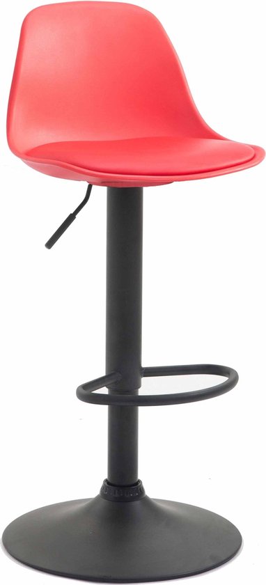 Barkruk Severiano Deluxe - Rood - Zwart - Modern Design - Rugleuning - Voetensteun - Voor Keuken en Bar - Gestoffeerde Zitting - Imitatie Leder