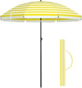 Strandparaplu Benedikta - 160cm - Tuinparaplu -UV-bescherming - met draagtas - Geel Witte Streep - Draagbaar