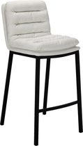 Barkruk Foster Deluxe - Wit - Zwart - Modern Design - Ergonomische Barstoelen - Set van 1 - Met Rugleuning - Voetensteun - Voor Keuken en Bar - Gestoffeerde Zitting - Imitatie Leder