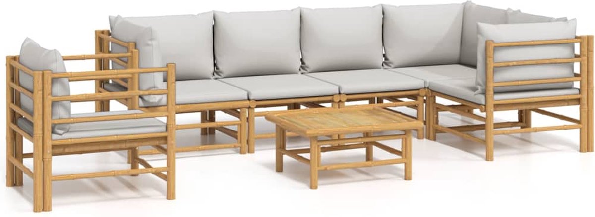 vidaXL 7-delige - Loungeset - met - lichtgrijze - kussens - bamboe Lichtgrijs