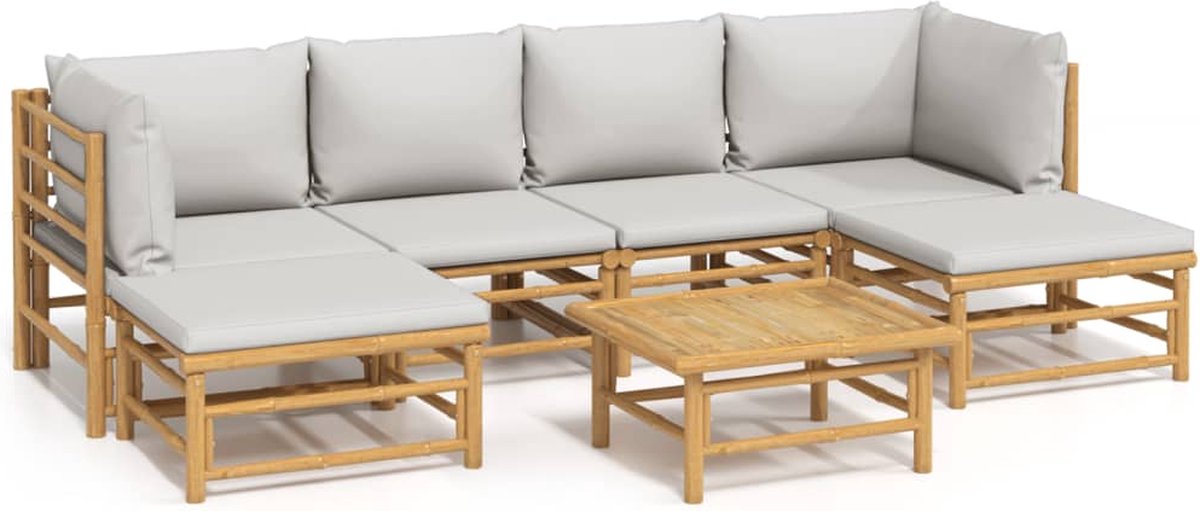 vidaXL 7-delige - Loungeset - met - lichtgrijze - kussens - bamboe Lichtgrijs